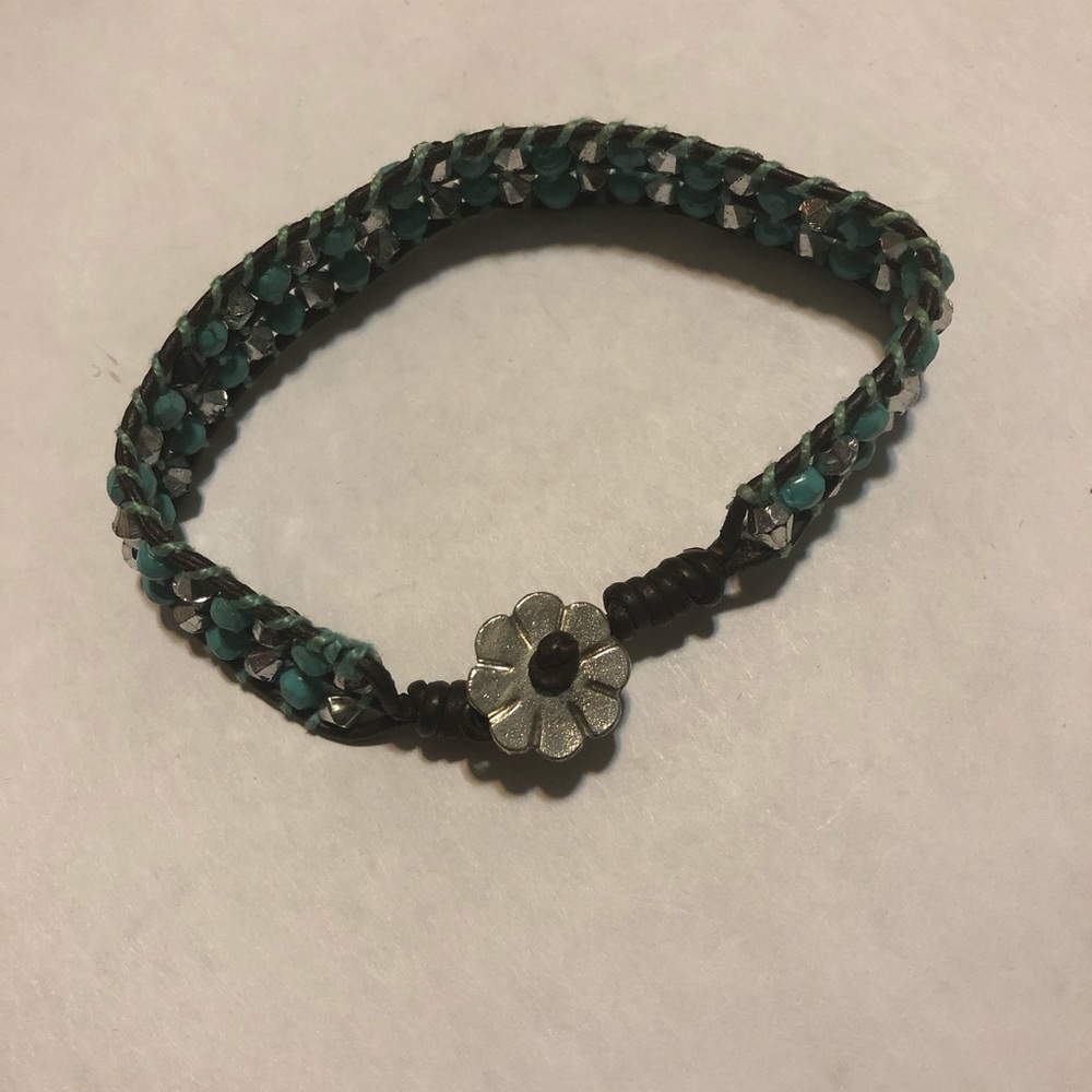 Turquoise and leather bracelet